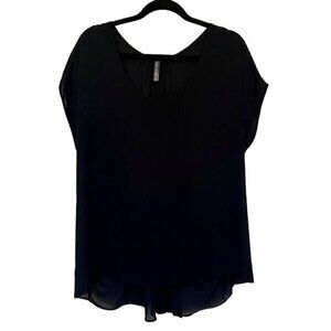 Massini Womens Top with Unique Back Detail - Black - High-Low - Size XL